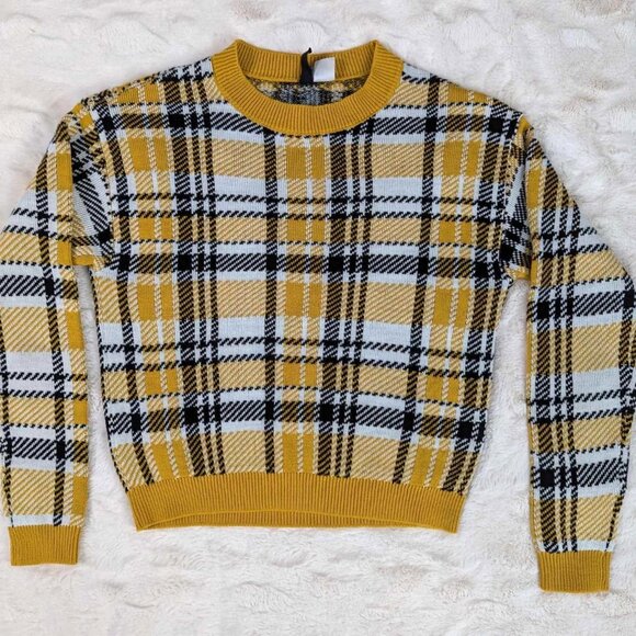H&M Divided Women's Lightweight Yellow & Black Plaid Sweater Size XS - Picture 3 of 11